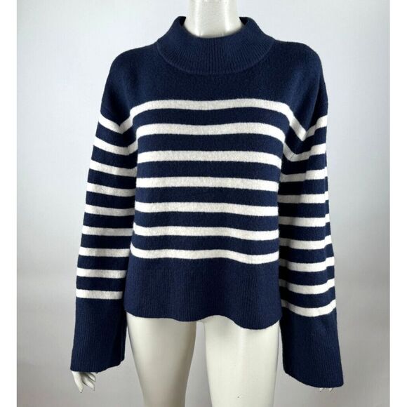 J Crew Alpaca Wool Chunky Crewneck Sweater Women L EUC Long Sleeve Pullover Navy - Picture 11 of 13